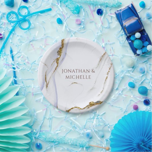 Moderne Blue and Gold Abstract Design Wedding Pappteller (Party)