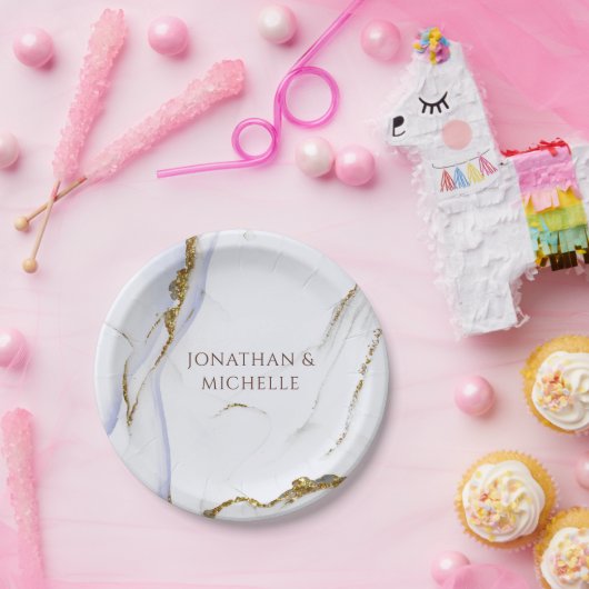 Moderne Blue and Gold Abstract Design Wedding Pappteller (Party)