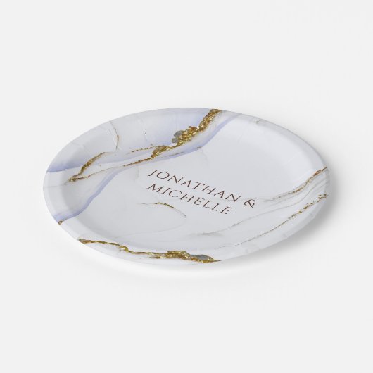 Moderne Blue and Gold Abstract Design Wedding Pappteller (Schrägansicht)