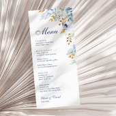 Moderne Blue and Gold Floral Wedding Card Menükarte