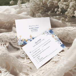 Moderne Blue and Gold Floral Wedding RSVP Card Dankeskarte