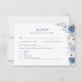 Moderne Blue and Gold Floral Wedding RSVP Card Dankeskarte (Vorderseite)