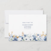 Moderne Blue and Gold Floral Wedding RSVP Card Dankeskarte (Rückseite)