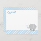 Moderne Blue and Gray Elephant Boy Baby Dusche Dankeskarte (Vorne/Hinten)