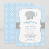 Moderne Blue and Gray Elephant Boy Baby Dusche Einladung (Vorne/Hinten)