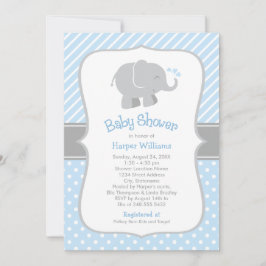 Moderne Blue and Gray Elephant Boy Baby Dusche Einladung