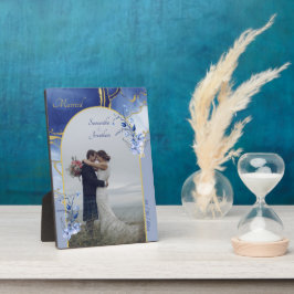Moderne Blue Aqua Marble Wedding Fotoplatte