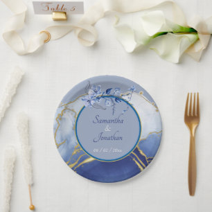 Moderne Blue Aqua Marble Wedding Pappteller