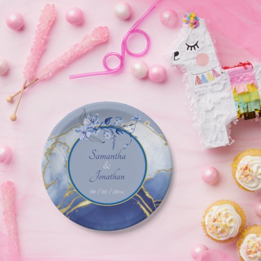 Moderne Blue Aqua Marble Wedding Pappteller (Party)