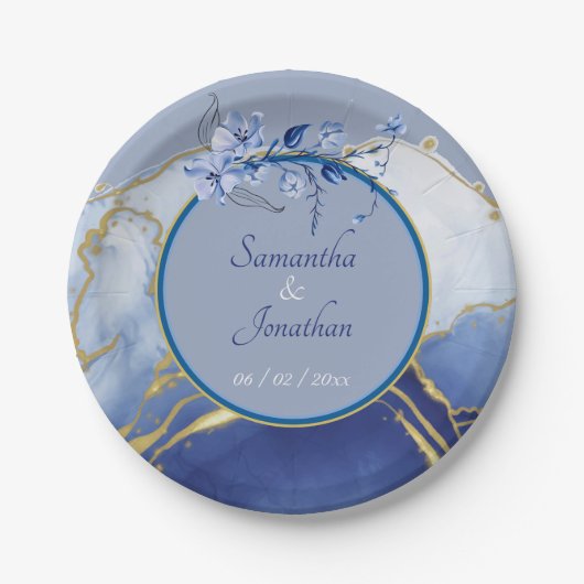 Moderne Blue Aqua Marble Wedding Pappteller (Vorderseite)