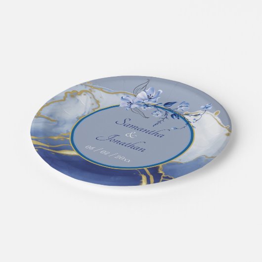 Moderne Blue Aqua Marble Wedding Pappteller (Schrägansicht)
