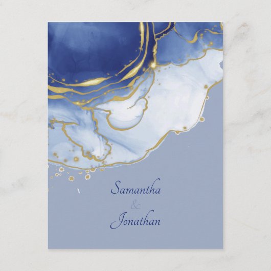 Moderne Blue Aqua Marble Wedding RSVP Card Begleitkarte (Rückseite)