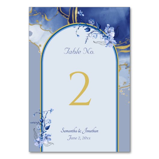 Moderne Blue Aqua Marble Wedding Tischnummer (Vorderseite)