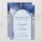 Moderne Blue Aqua-Marmorhochzeit rettet das Datum Einladung (Vorne/Hinten)