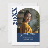 Moderne Blue Arch Foto Graduation Party Einladung (Vorderseite)