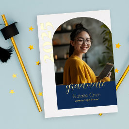 Moderne Blue Arch Foto Graduation Party Folieneinladung