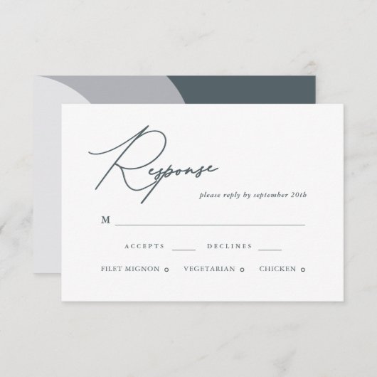 Moderne Blue Arches Calligraphy Wedding RSVP Card (Vorne/Hinten)