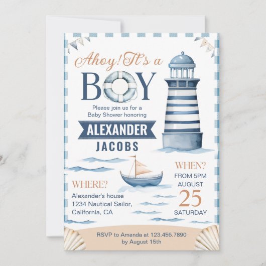 Moderne Blue Baby Boy Dusche Einladung (Vorderseite)