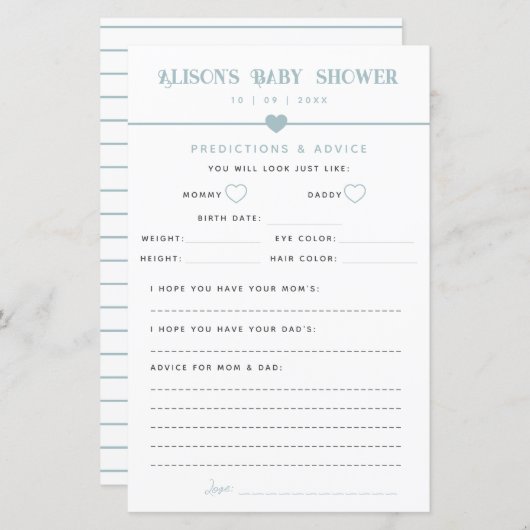 Moderne Blue Baby Dusche Beratung und Vorhersagen (Vorne/Hinten)