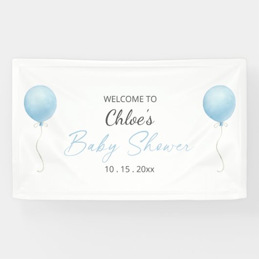 Moderne Blue Balloon Baby Dusche Banner (Horizontal)