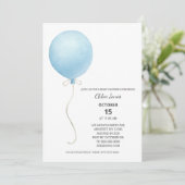 Moderne Blue Balloon Baby Dusche Einladung (Stehend Vorderseite)