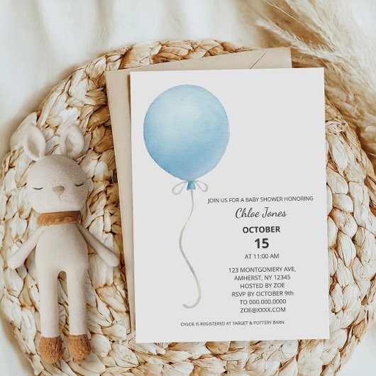 Moderne Blue Balloon Baby Dusche Einladung