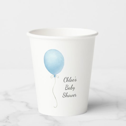 Moderne Blue Balloon Baby Dusche Pappbecher (Vorderseite)