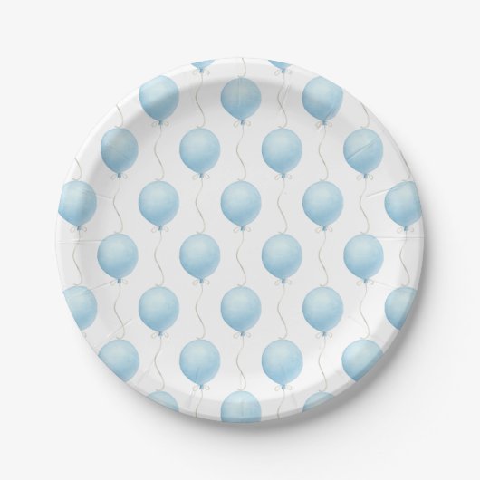 Moderne Blue Balloon Baby Dusche Pappteller (Vorderseite)
