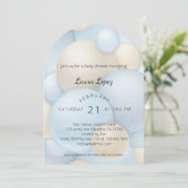 Moderne Blue Balloons Baby Dusche Einladung (Stehend Vorderseite)
