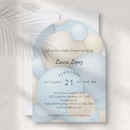 Moderne Blue Balloons Baby Dusche Einladung