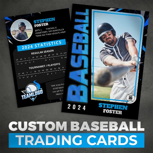 Moderne Blue Baseball Player Trading Card Status Telefonnummerkarte