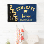 Moderne Blue Black Abschluss Class 2025 Party Banner (Insitu)