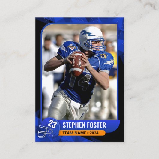 Moderne Blue & Black Football Trading Card Telefonnummerkarte (Vorderseite)