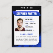 Moderne Blue & Black Football Trading Card Telefonnummerkarte (Rückseite)