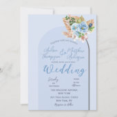 Moderne Blue Boho Arch Pampass Grass Floral Weddin Einladung (Vorderseite)