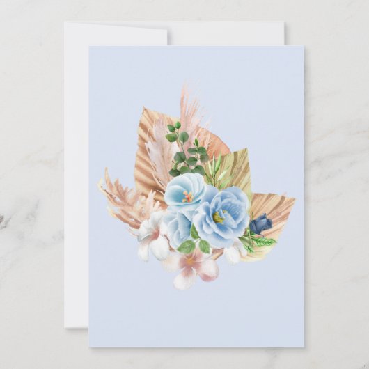 Moderne Blue Boho Arch Pampass Grass Floral Weddin Einladung (Rückseite)