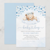 Moderne Blue Boho Teddy Bear Boy Baby Dusche Einladung (Vorne/Hinten)