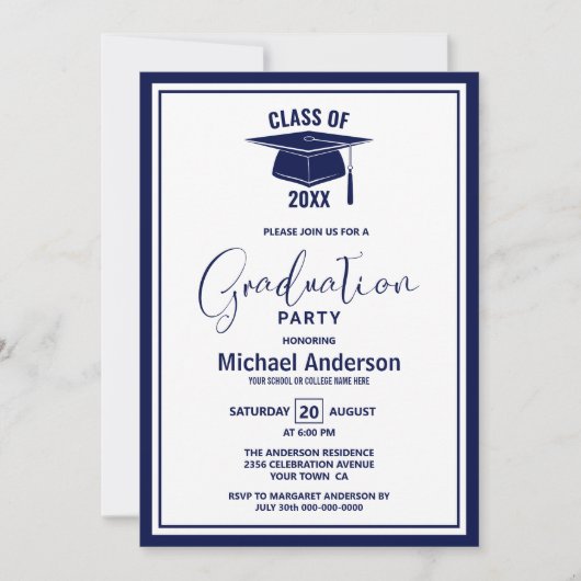 Moderne Blue Border Graduation Party Einladung (Vorderseite)
