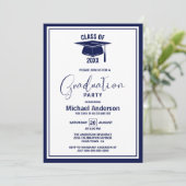 Moderne Blue Border Graduation Party Einladung (Stehend Vorderseite)