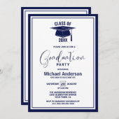 Moderne Blue Border Graduation Party Einladung (Vorne/Hinten)