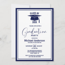 Moderne Blue Border Graduation Party Einladung