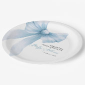 Moderne Blue Bow Baby Dusche Pappteller (Schrägansicht)