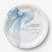 Moderne Blue Bow Baby Dusche Pappteller (Vorderseite)