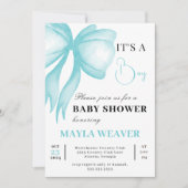 Moderne Blue Bow Editable Elegante Baby Boy Dusche Einladung (Vorderseite)