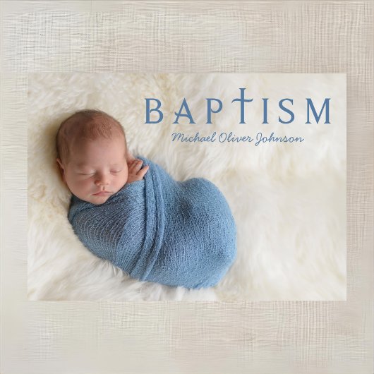 Moderne Blue Boy Foto Taufe Einladung