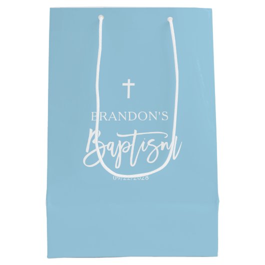 Moderne Blue Boy-Taufe Mittlere Geschenktüte (Rückseite)