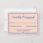 Moderne Blue Bright farbenfrohe Retro Fun Hochzeit RSVP Karte (Vorderseite)