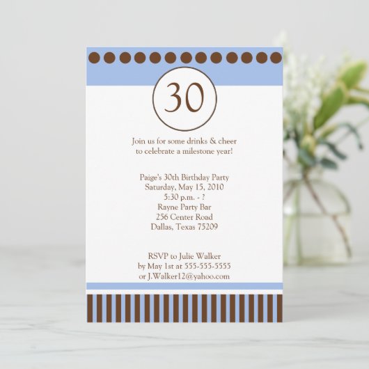 Moderne Blue & Brown 12x18 Birthday Einladung (Stehend Vorderseite)