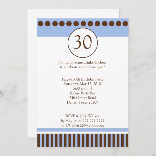 Moderne Blue & Brown 12x18 Birthday Einladung (Vorne/Hinten)