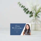 Moderne Blue Business Card für Verkäufer mit QR Co Visitenkarte (Stehend Vorderseite)